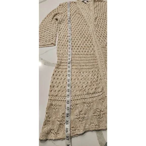 Christopher & Banks Off White Cream Crochet Knitted Open Long Cardigan Women's M - Picture 12 of 13